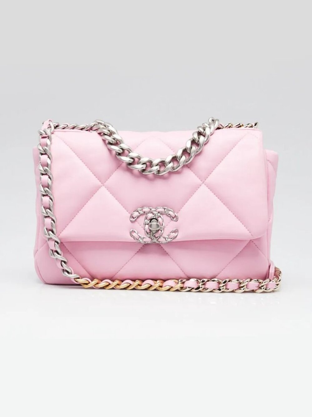 Chanel Pink Quilted Lambskin Leather Chanel 19 Small Flap Bag